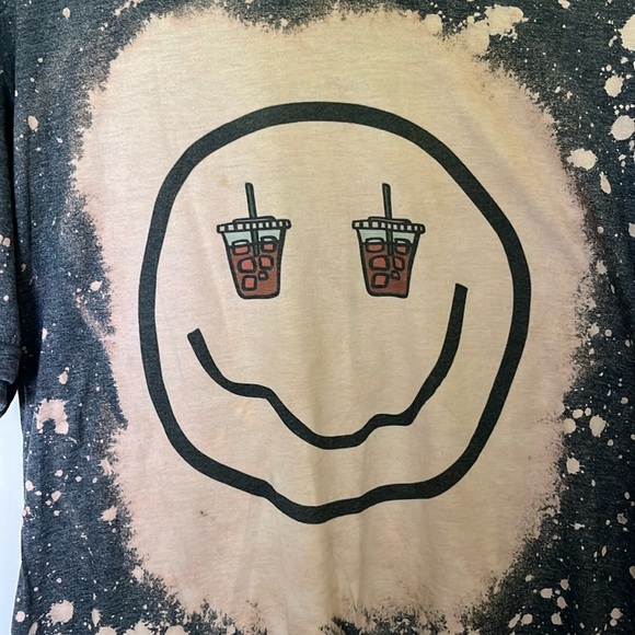 NWOT Iced Coffee Smile Face Tee Shirt Gray Acid Washed Size L - Picture 2 of 6